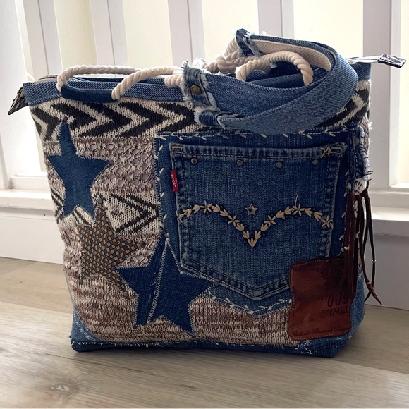 Denim & Knit Sweater-Upcycled Bag | Eco-Friendly, Handmade, One-of-a-Kind - Picture 10 of 16